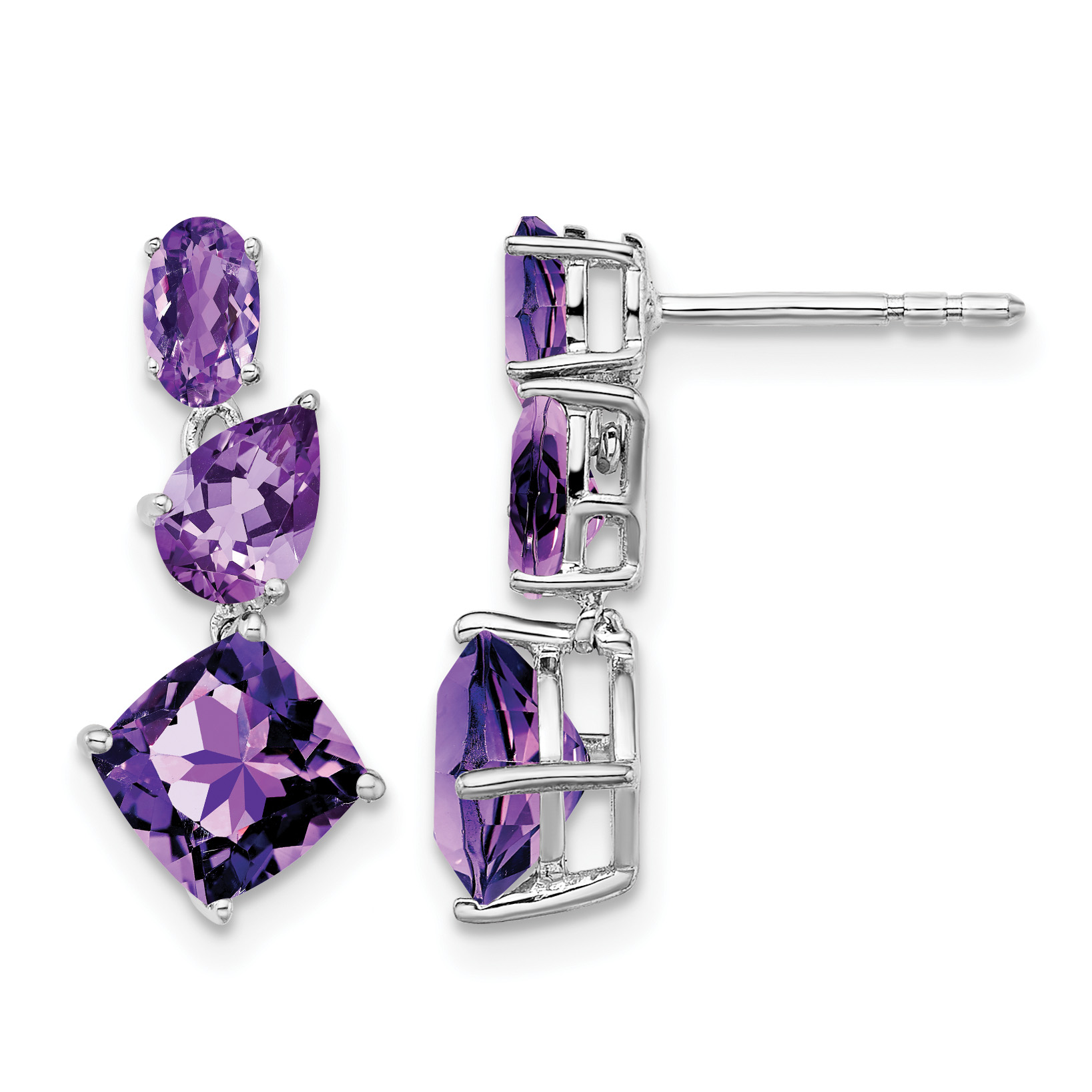 14k White Gold Amethyst Dangle Earrings (EM7457-AM-W)