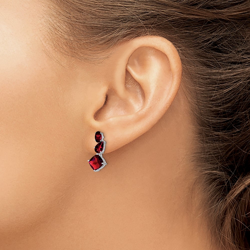 14k White Gold Garnet Dangle Earrings (EM7457-GA-W)