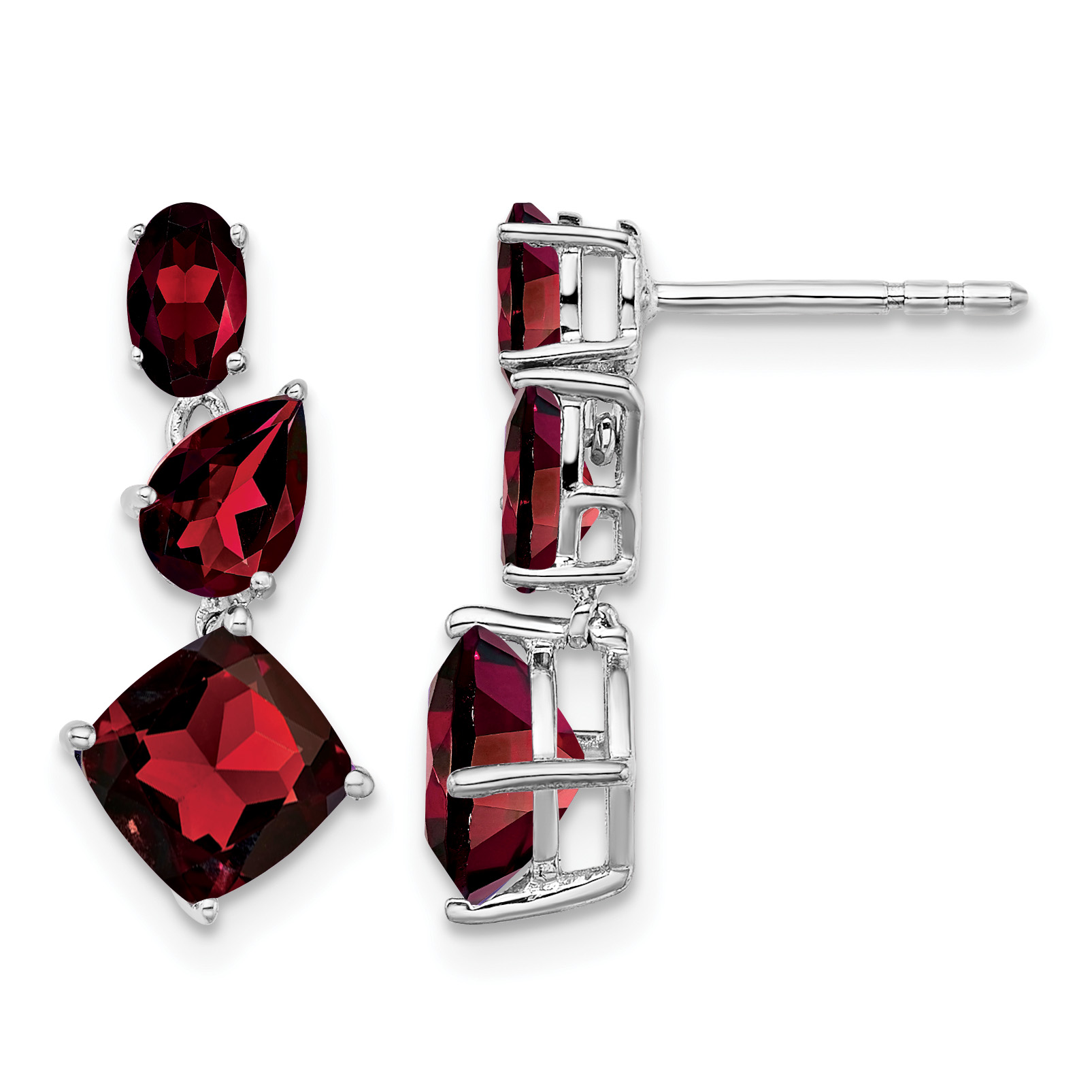 14k White Gold Garnet Dangle Earrings (EM7457-GA-W)