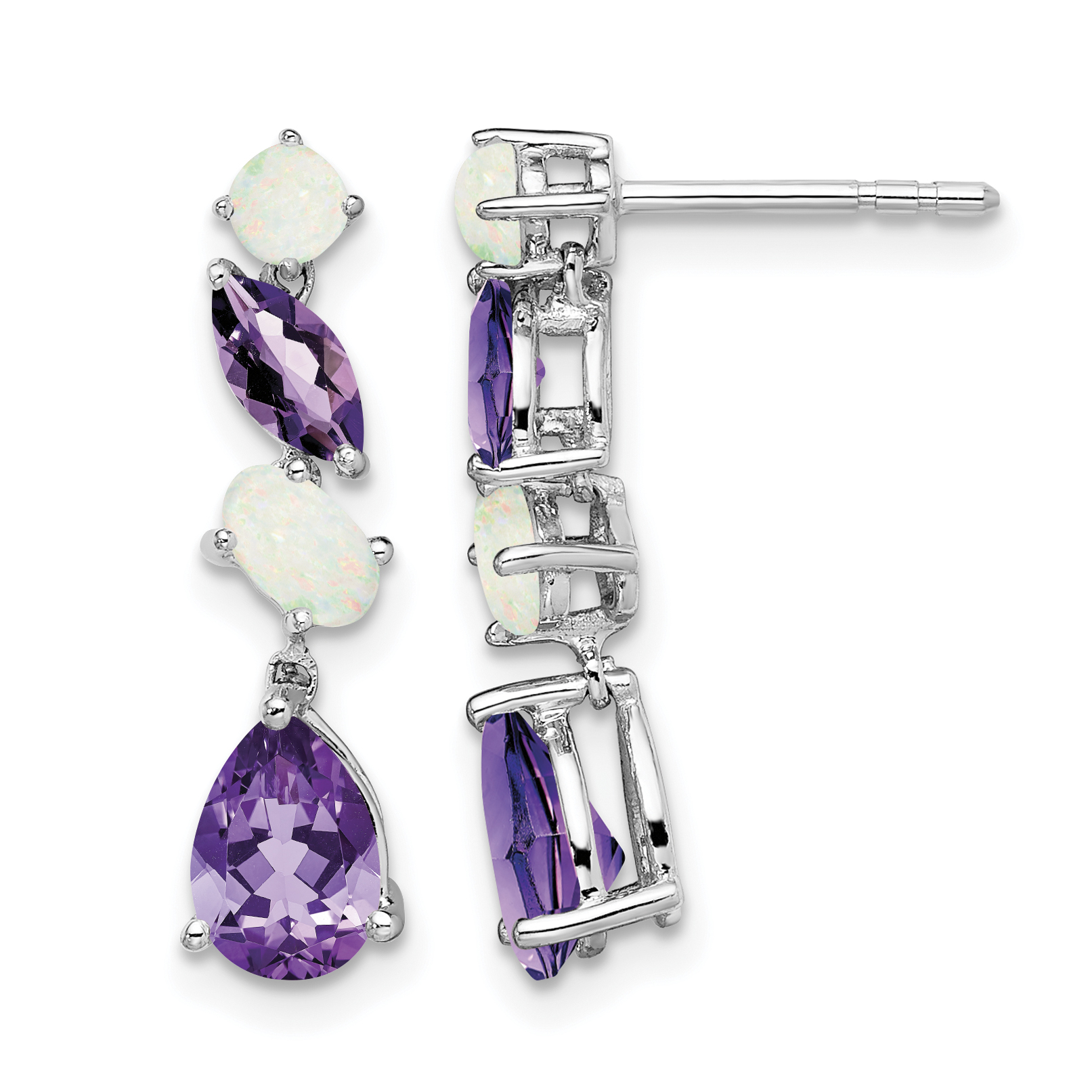 14k White Gold Amethyst and Opal Dangle Earrings (EM7458-AM/OP-W)