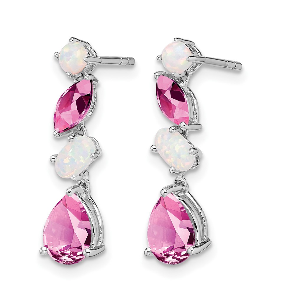 14k White Gold Created Pink Sapphire and Opal Dangle Earrings (EM7458-CPS/OP-W)