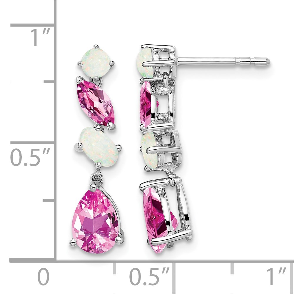 14k White Gold Created Pink Sapphire and Opal Dangle Earrings (EM7458-CPS/OP-W)