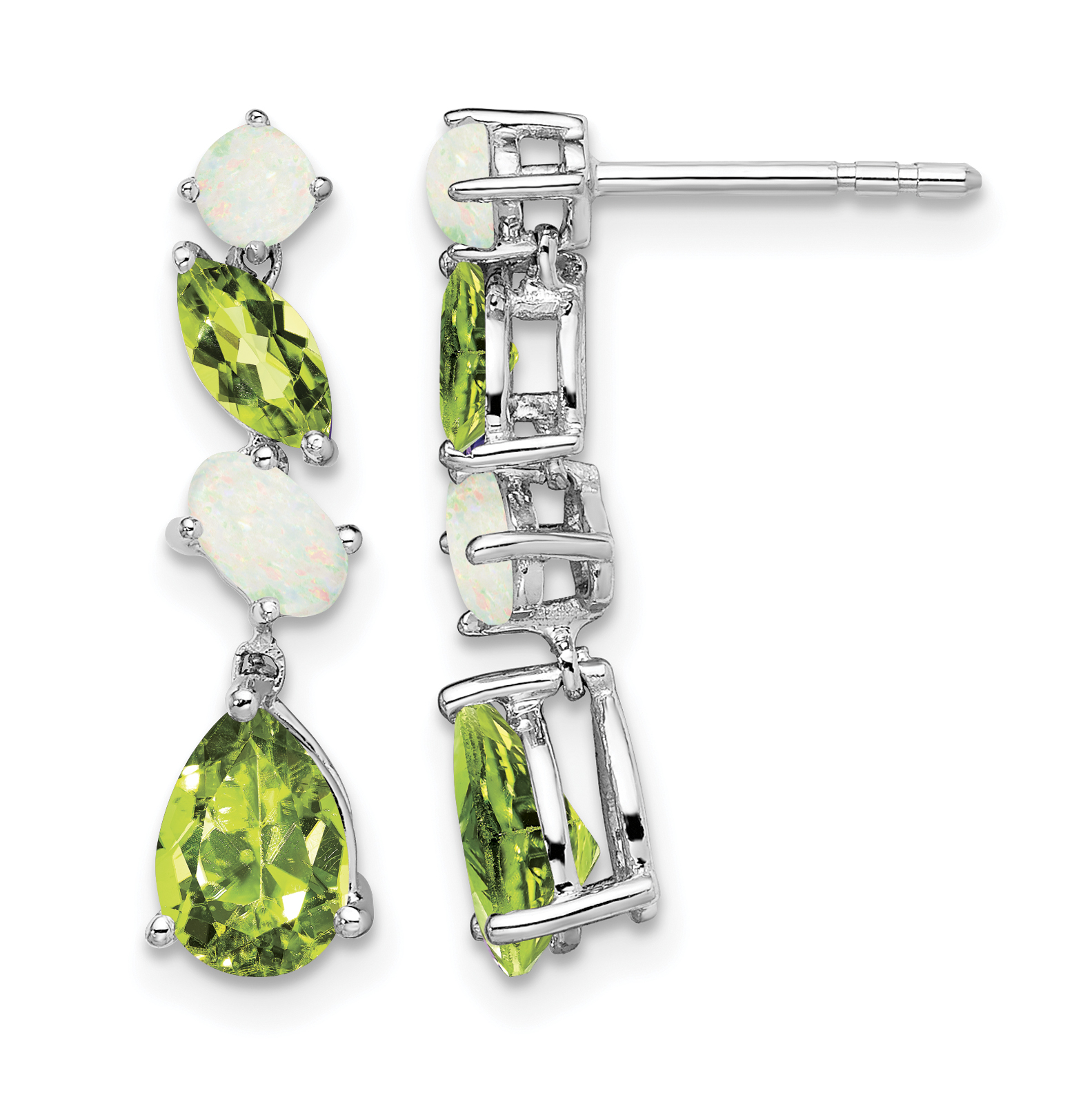 14k White Gold Peridot and Opal Dangle Earrings (EM7458-PE/OP-W)