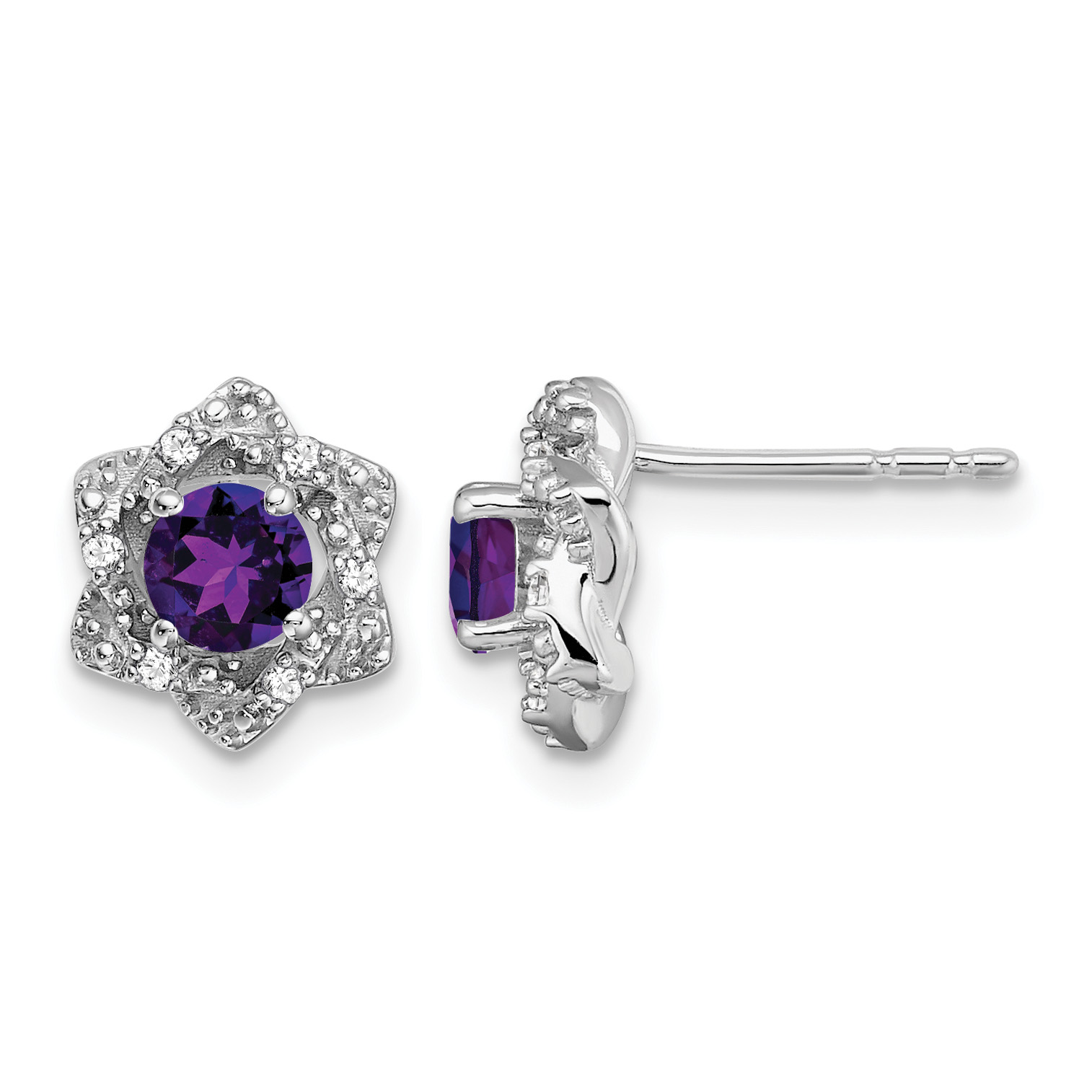 14k White Gold Amethyst and Diamond Post Earrings (EM7459-AM-006-WA)