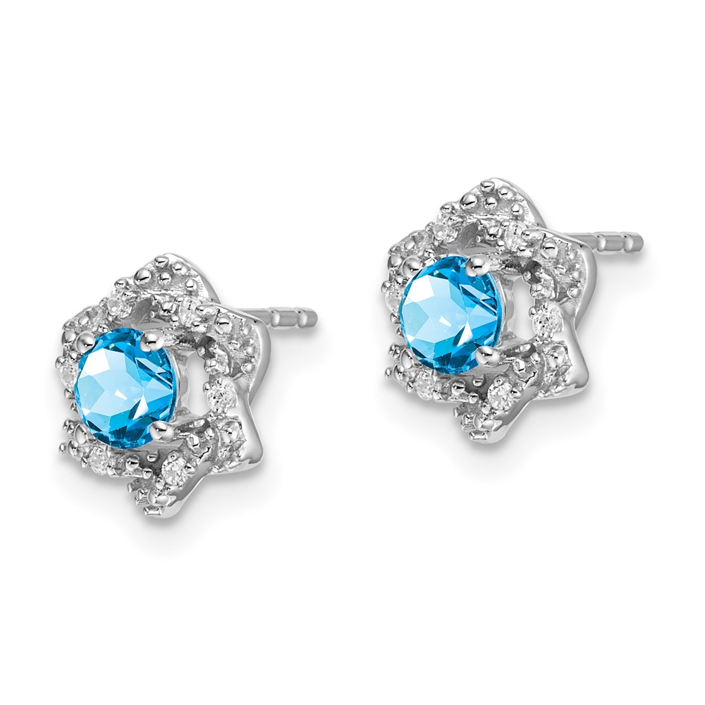 14k White Gold Blue Topaz and Diamond Post Earrings (EM7459-BT-006-WA)