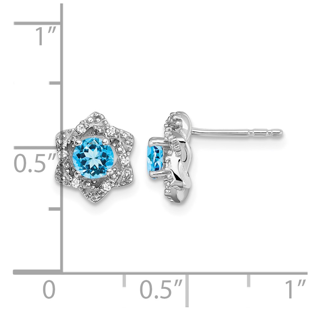 14k White Gold Blue Topaz and Diamond Post Earrings (EM7459-BT-006-WA)