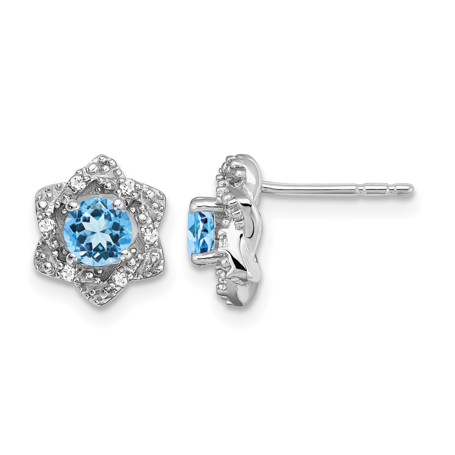 14k White Gold Blue Topaz and Diamond Post Earrings (EM7459-BT-006-WA)