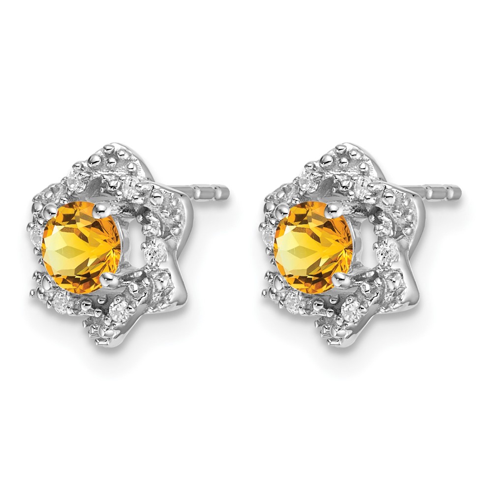 14k White Gold Citrine and Diamond Post Earrings (EM7459-CI-006-WA)