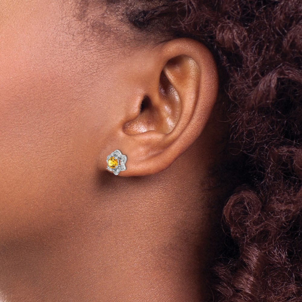 14k White Gold Citrine and Diamond Post Earrings (EM7459-CI-006-WA)