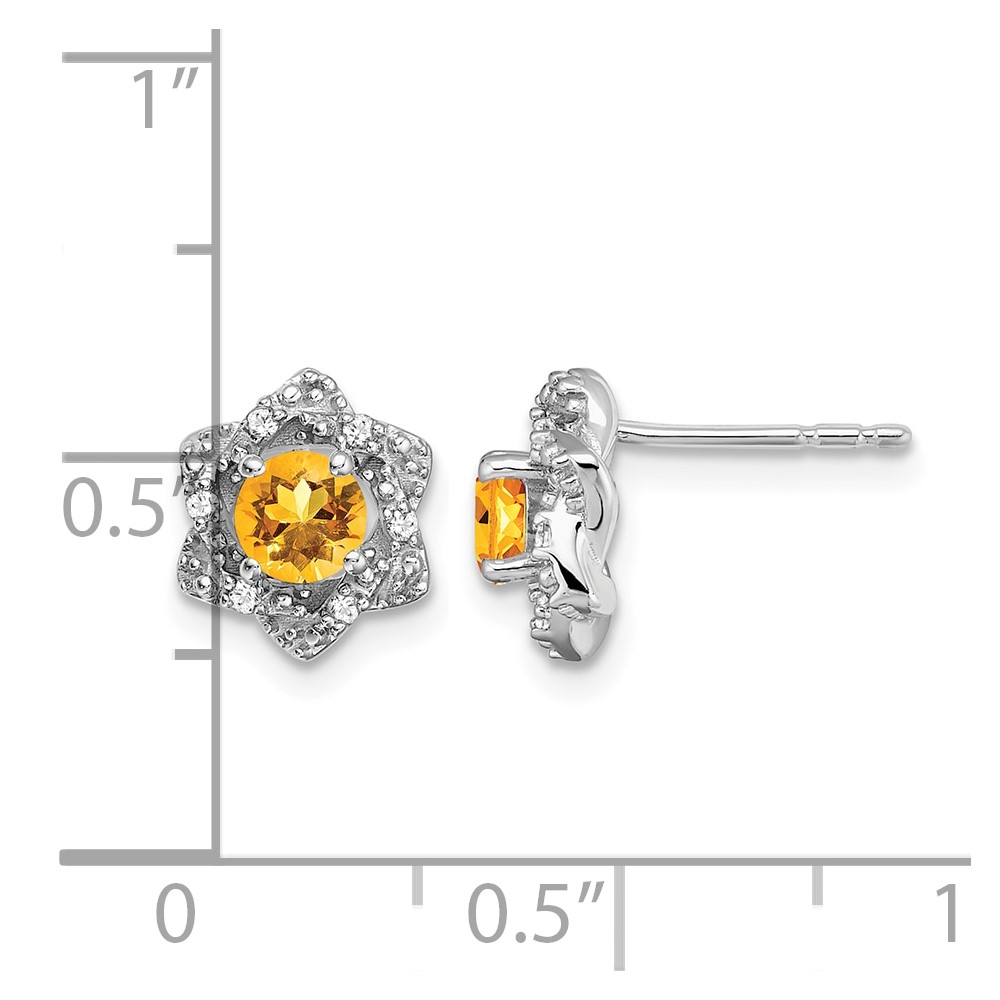 14k White Gold Citrine and Diamond Post Earrings (EM7459-CI-006-WA)