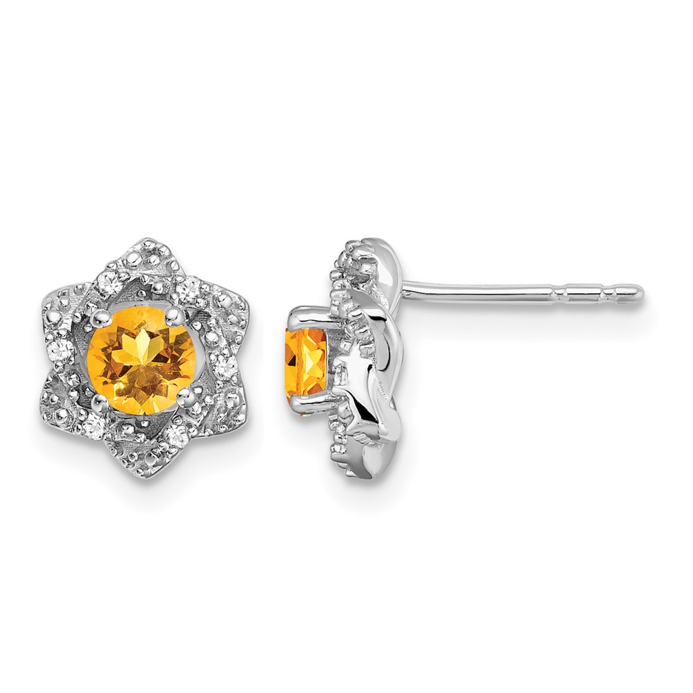 14k White Gold Citrine and Diamond Post Earrings (EM7459-CI-006-WA)