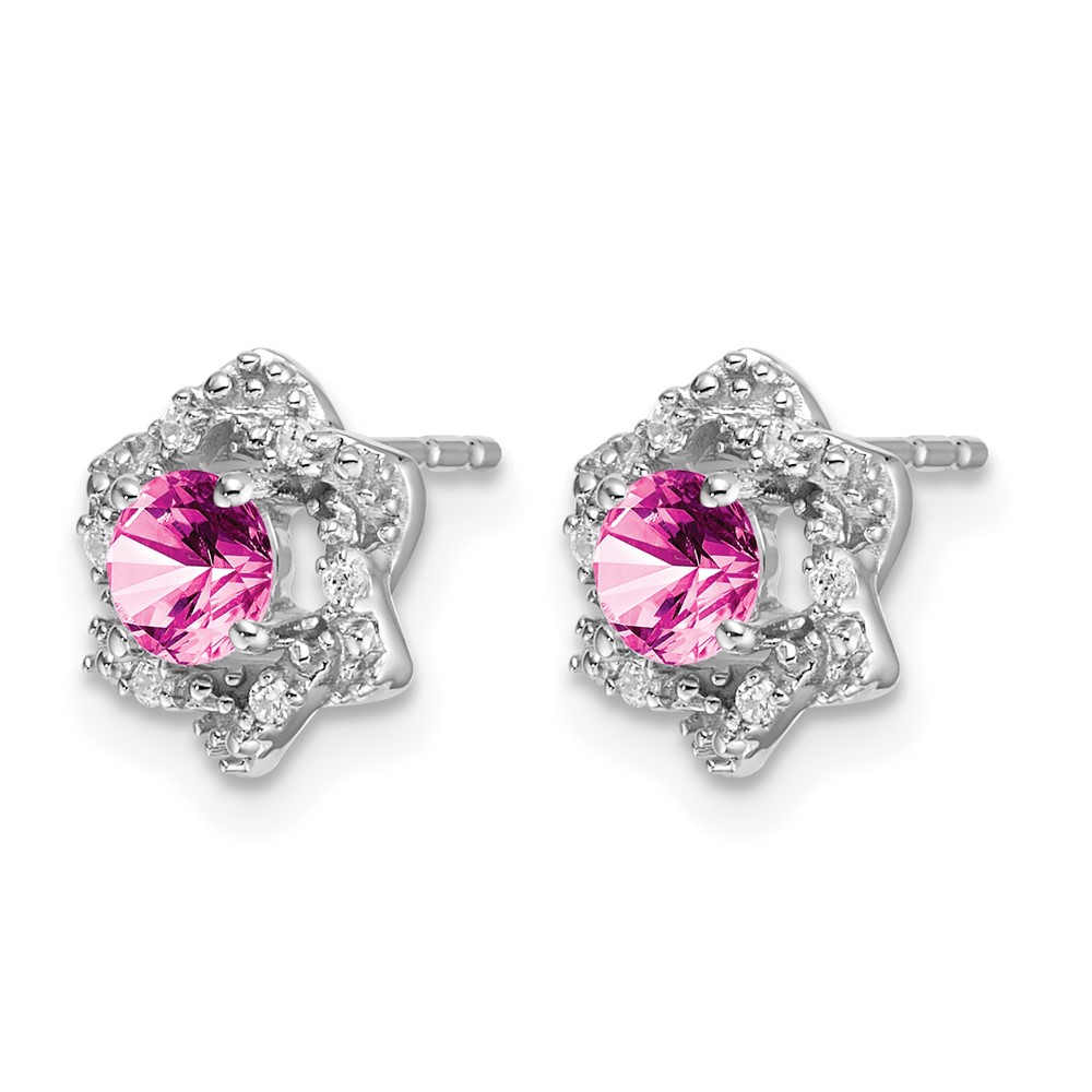 14k White Gold Created Pink Sapphire and Diamond Post Earrings (EM7459-CPS-006-WA)