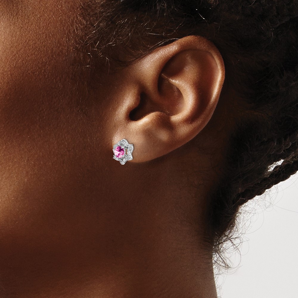 14k White Gold Created Pink Sapphire and Diamond Post Earrings (EM7459-CPS-006-WA)