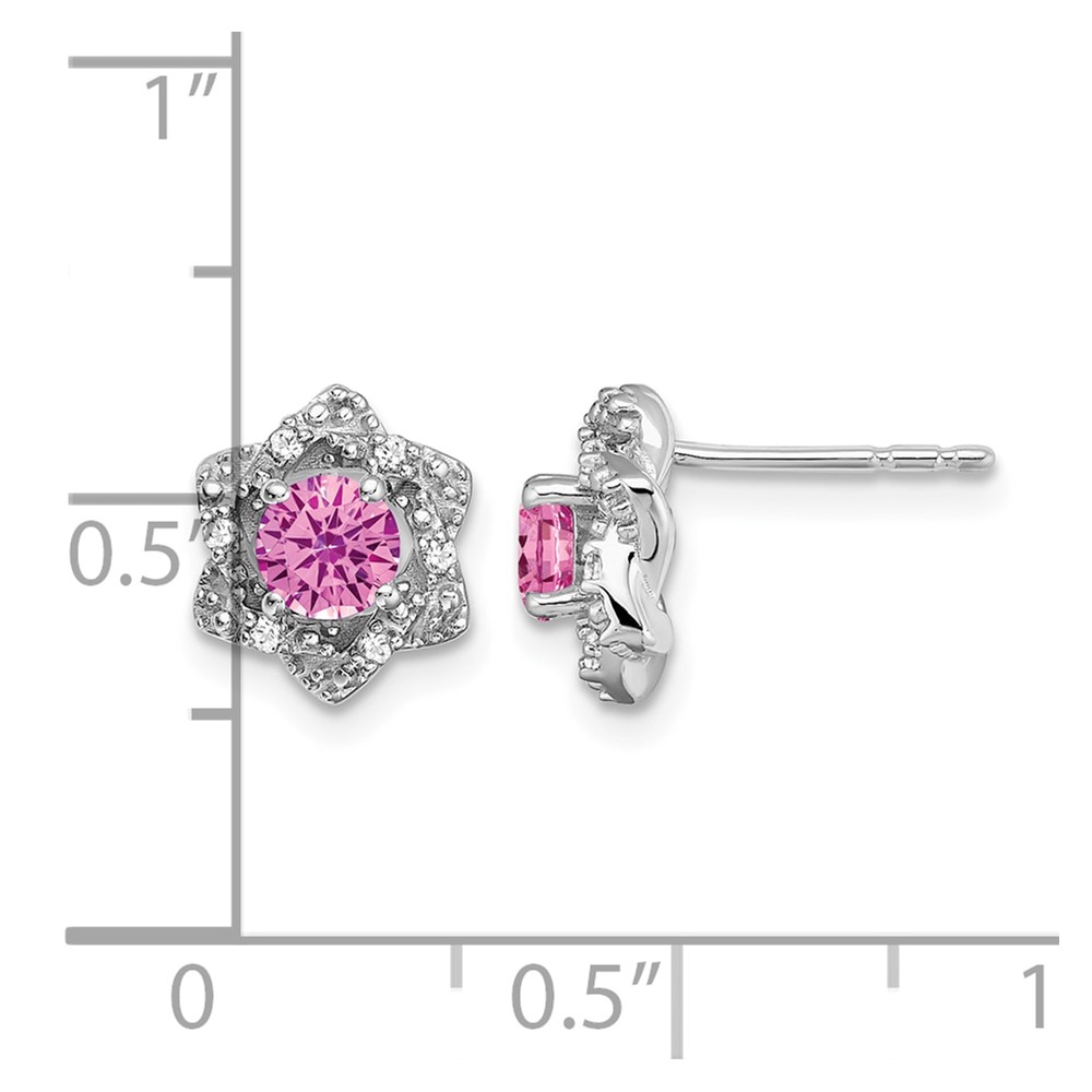 14k White Gold Created Pink Sapphire and Diamond Post Earrings (EM7459-CPS-006-WA)