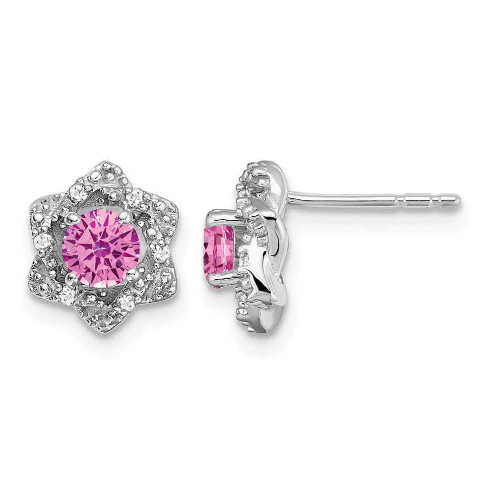 14k White Gold Created Pink Sapphire and Diamond Post Earrings (EM7459-CPS-006-WA)