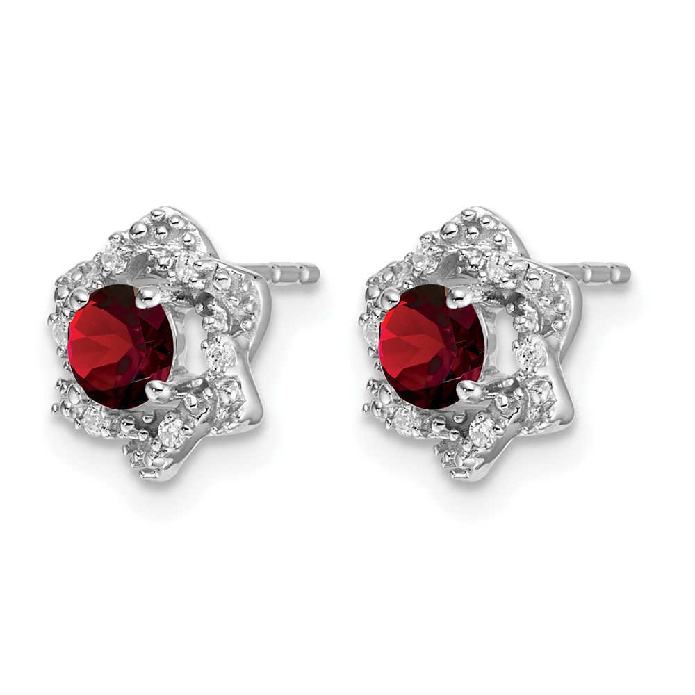 14k White Gold Garnet and Diamond Post Earrings (EM7459-GA-006-WA)