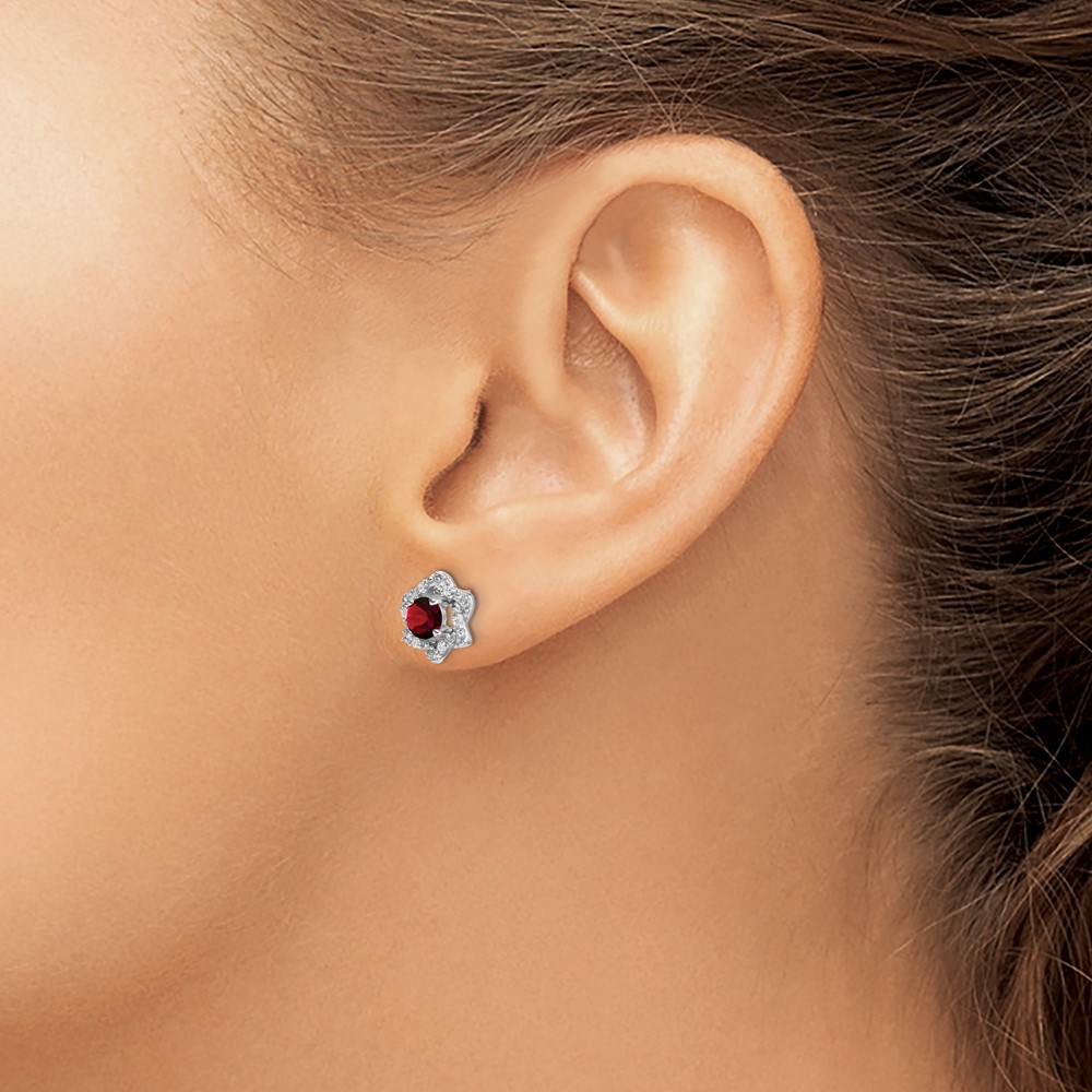 14k White Gold Garnet and Diamond Post Earrings (EM7459-GA-006-WA)