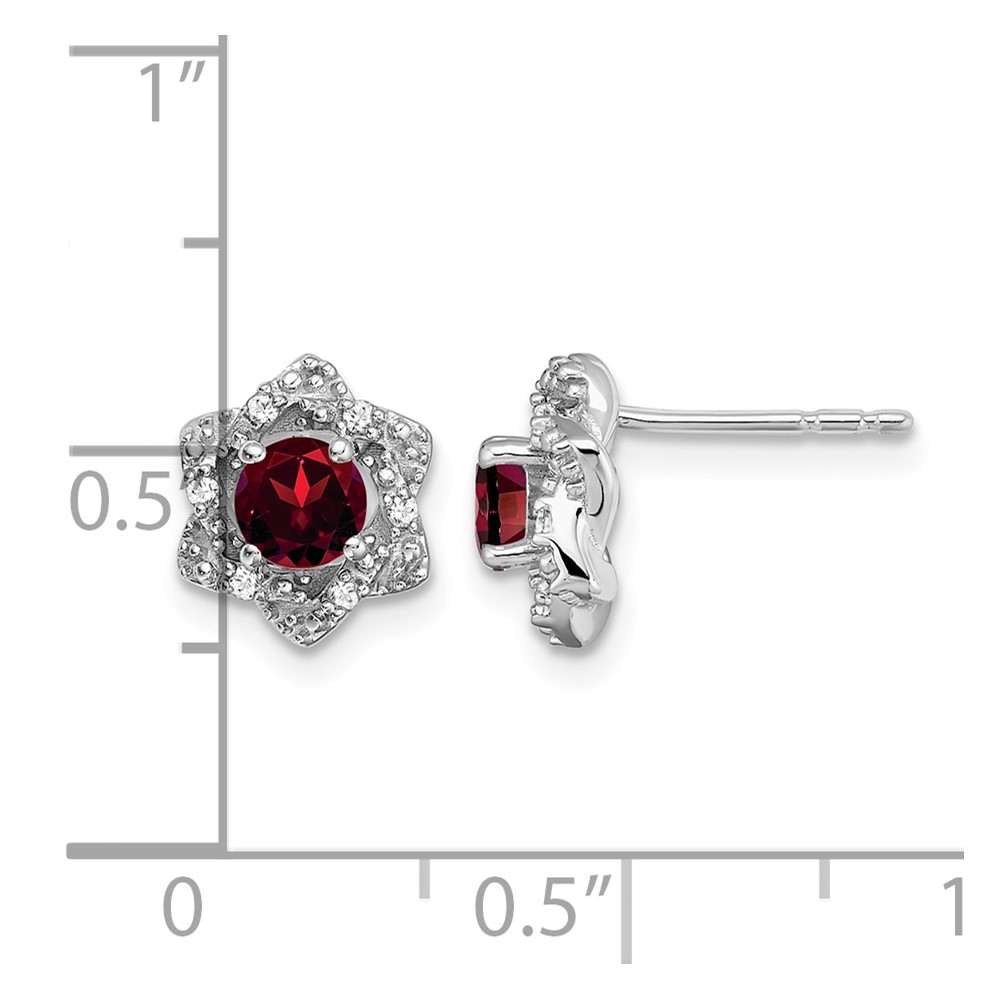 14k White Gold Garnet and Diamond Post Earrings (EM7459-GA-006-WA)