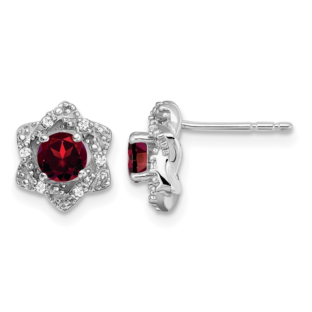 14k White Gold Garnet and Diamond Post Earrings (EM7459-GA-006-WA)