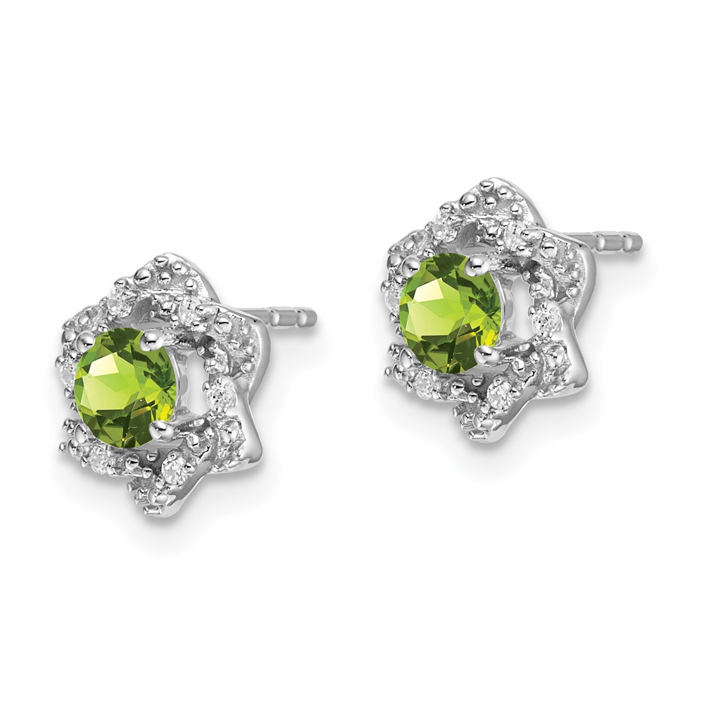 14k White Gold Peridot and Diamond Post Earrings (EM7459-PE-006-WA)