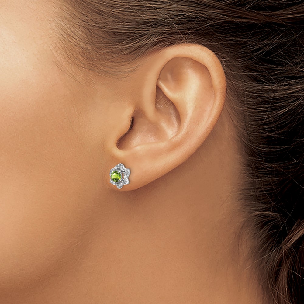 14k White Gold Peridot and Diamond Post Earrings (EM7459-PE-006-WA)