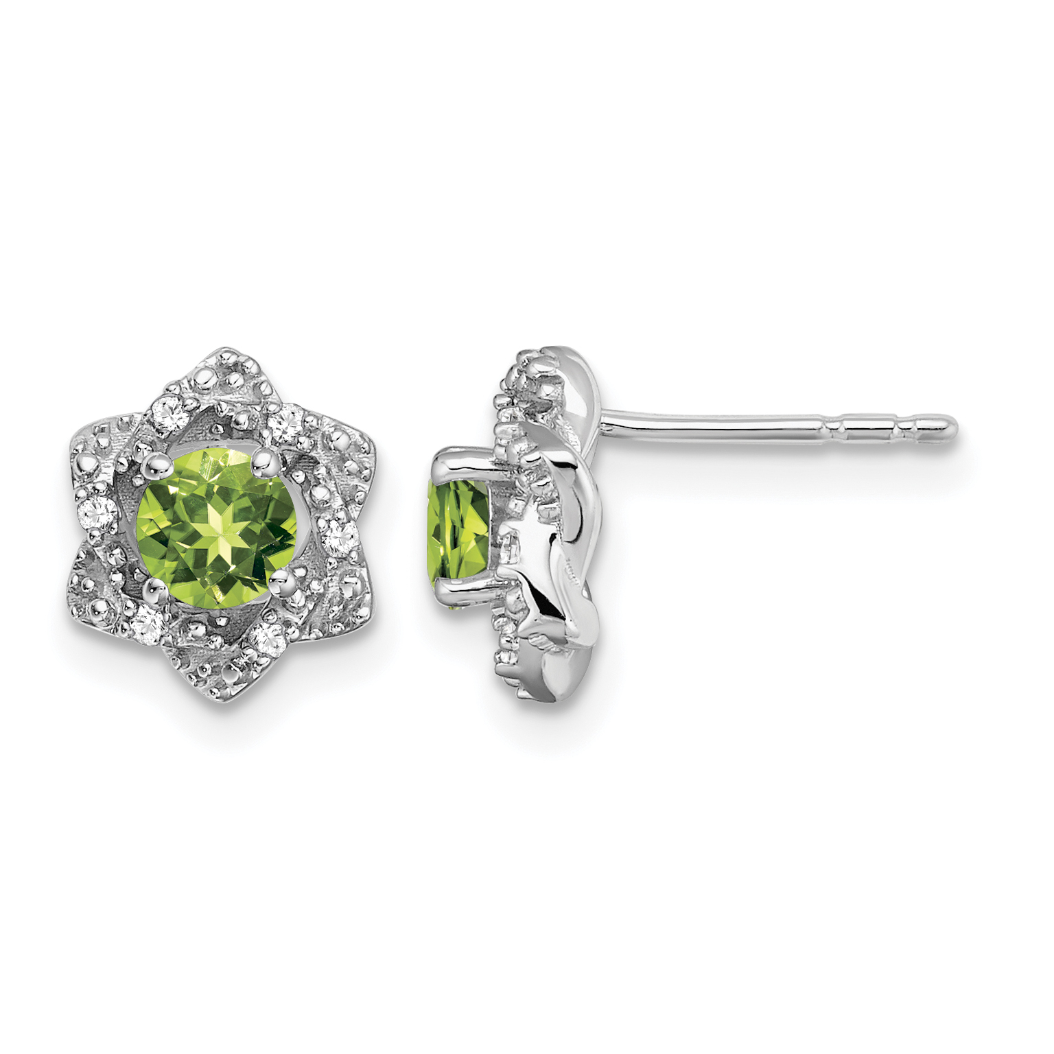 14k White Gold Peridot and Diamond Post Earrings (EM7459-PE-006-WA)