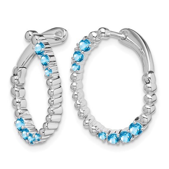 14k White Gold Amethyst Oval Hoop Earrings                                 