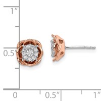 14K Two-Tone 0.25 Carat Lab Grown Diamond VS SI+ G+ Cluster Flower Post Earrings view 3