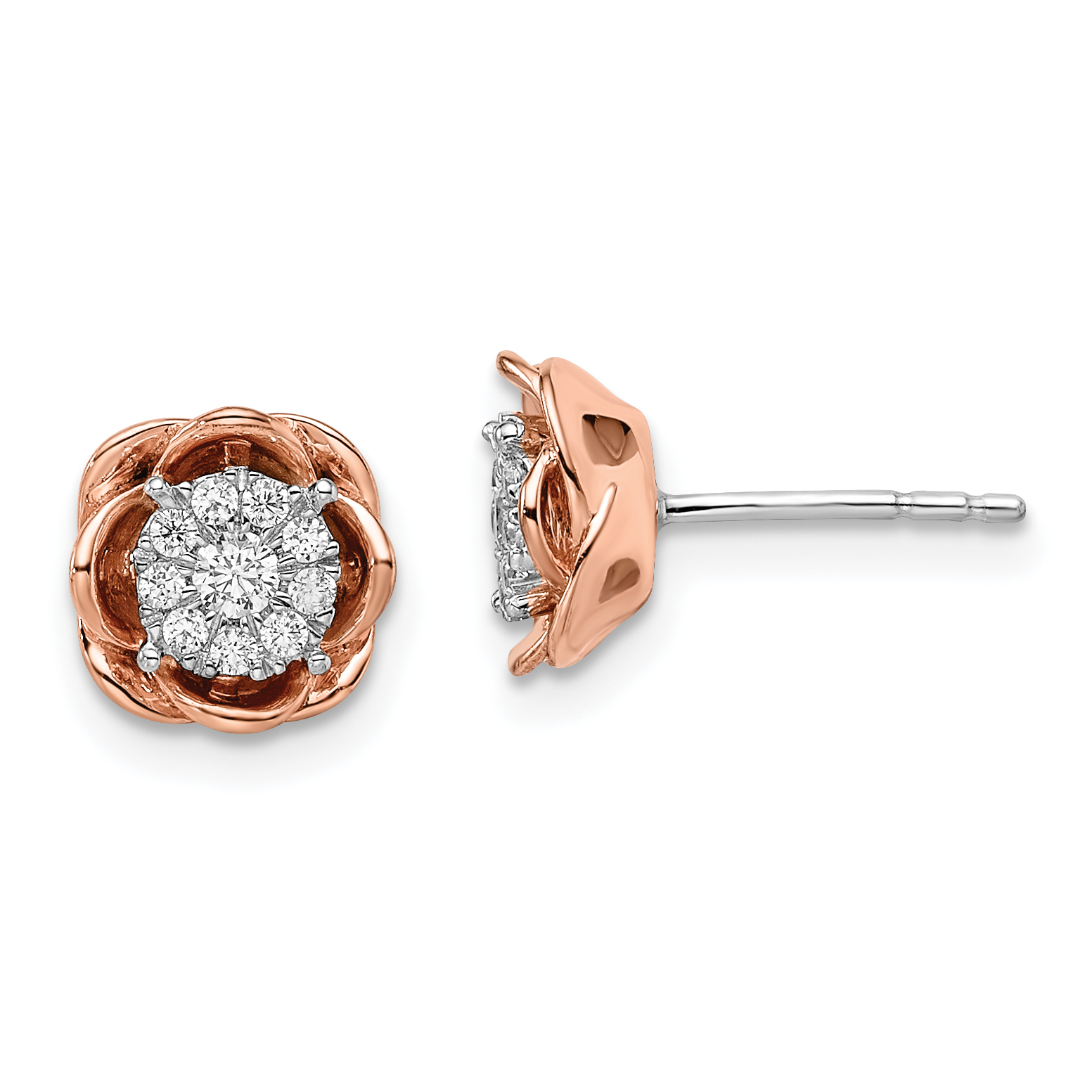 14k Two-Tone 1/4 carat Lab Grown Diamond VS/SI+ G+ Cluster Flower Post Earrings (EM7496-025-WRLG)