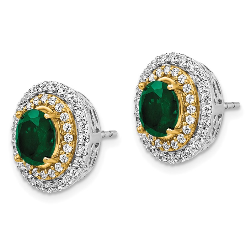 14K Two-Tone Lab Grown VS/SI FGH Dia and Created Emerald Earrings