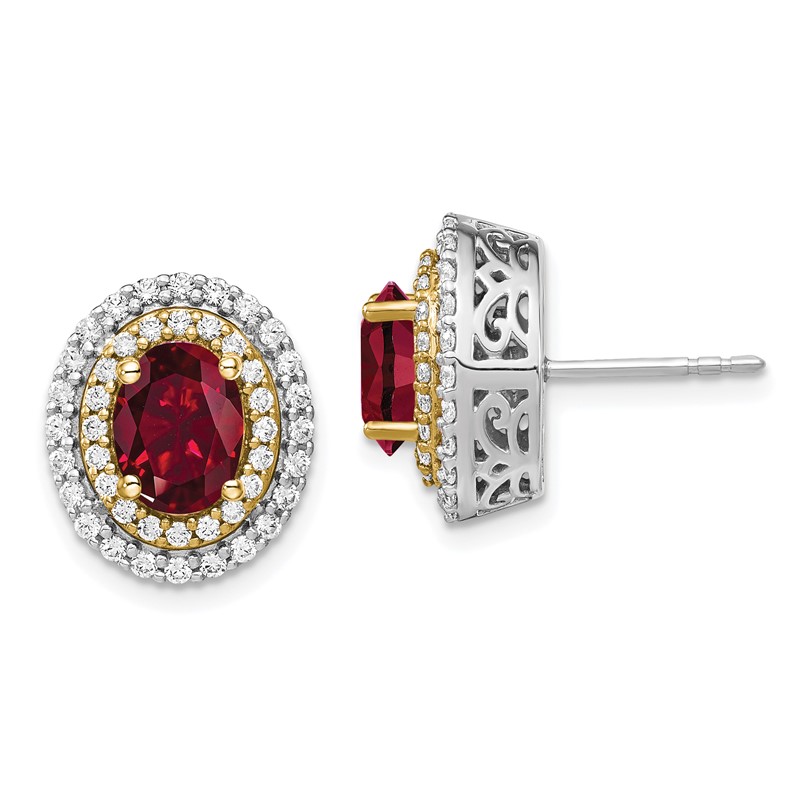 14K Two-Tone Lab Grown VS/SI+ G+ Dia & Created Ruby Earrings
