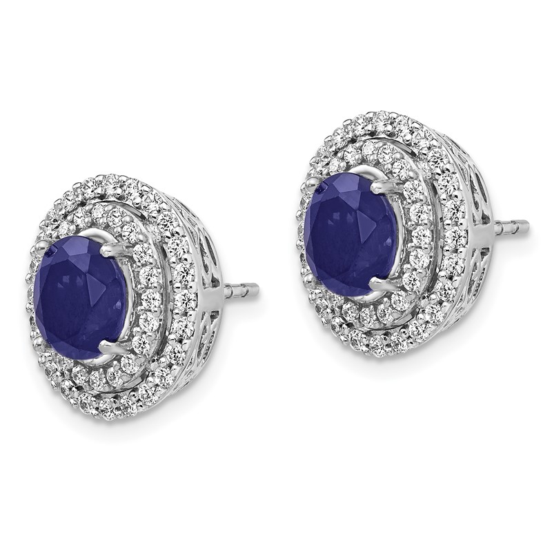 14K White Gold Lab Grown VS/SI+ G+ Dia & Created Blue Sapphire Earrings