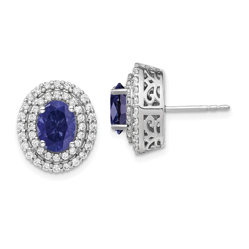 14K White Gold Lab Grown VS/SI+ G+ Dia & Created Blue Sapphire Earrings