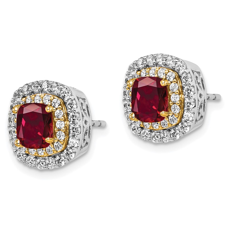 14K Two-Tone Lab Grown VS/SI+ G+ Dia & Created Ruby Earrings