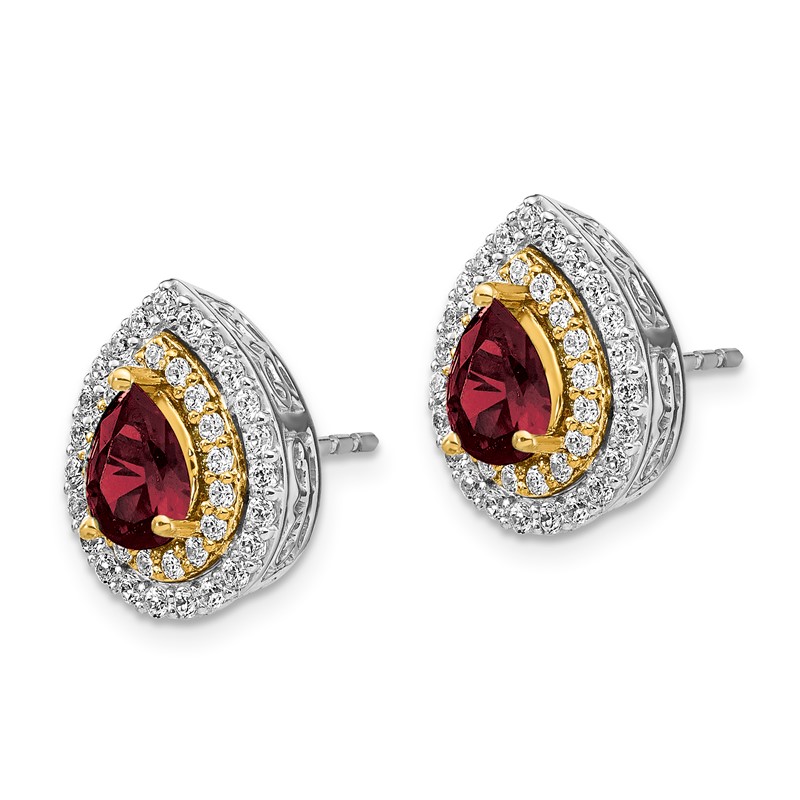 14K Two-Tone Lab Grown VS/SI FGH Dia & Created Ruby Earrings
