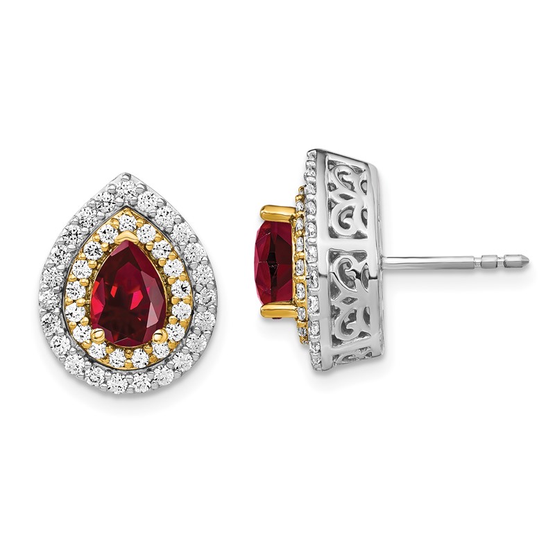 14K Two-Tone Lab Grown VS/SI FGH Dia & Created Ruby Earrings