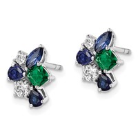 14K White Gold 0.20 Carat Lab Grown Diamond VS SI+ G+ and Created Emerald Post Earrings view 2
