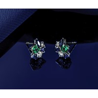 14K White Gold 0.20 Carat Lab Grown Diamond VS SI+ G+ and Created Emerald Post Earrings view 4