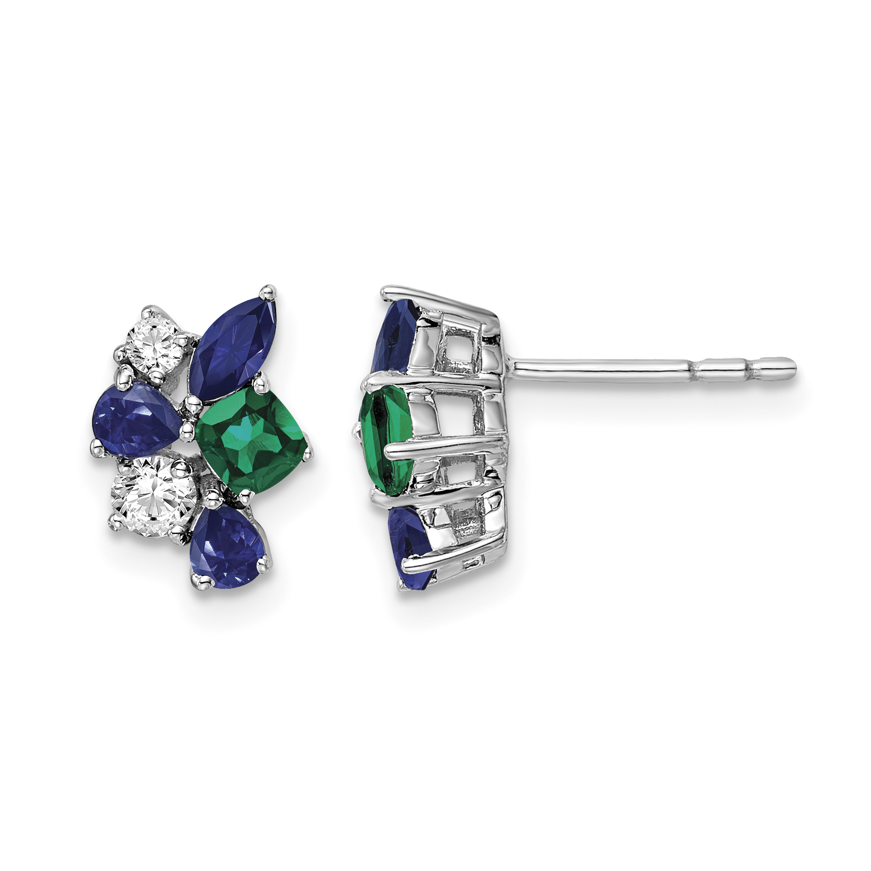 14k White Gold 1/5 carat Lab Grown Diamond VS/SI+ G+ and Created Emerald Post Earrings (EM7507-CSA-020-WLG)
