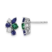 14K White Gold 0.20 Carat Lab Grown Diamond VS SI+ G+ and Created Emerald Post Earrings view 1