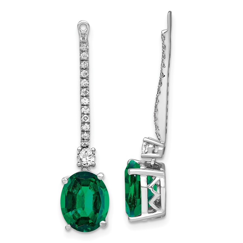 14K White Gold Lab Grown VS/SI+ G+ Dia & Created Emerald Earring Jackets