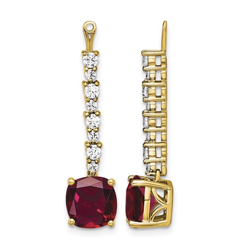 14K Yellow Gold 0.62 Carat Lab Grown Diamond VS SI+ G+ and Lab Created Ruby Earring Jackets