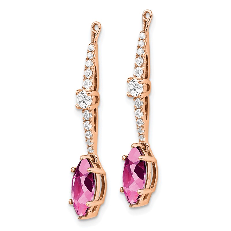 14K Rose Gold Lab Grown VS/SI+ G+ Dia & Created Pink Sapphire Earring Jacke
