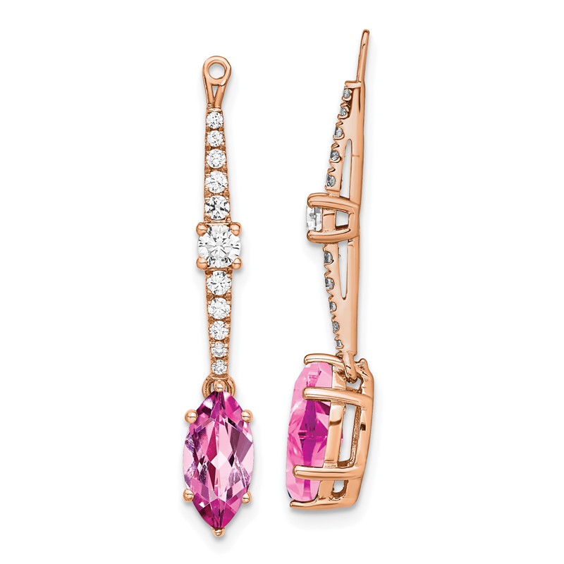 14K Rose Gold Lab Grown VS/SI+ G+ Dia & Created Pink Sapphire Earring Jacke