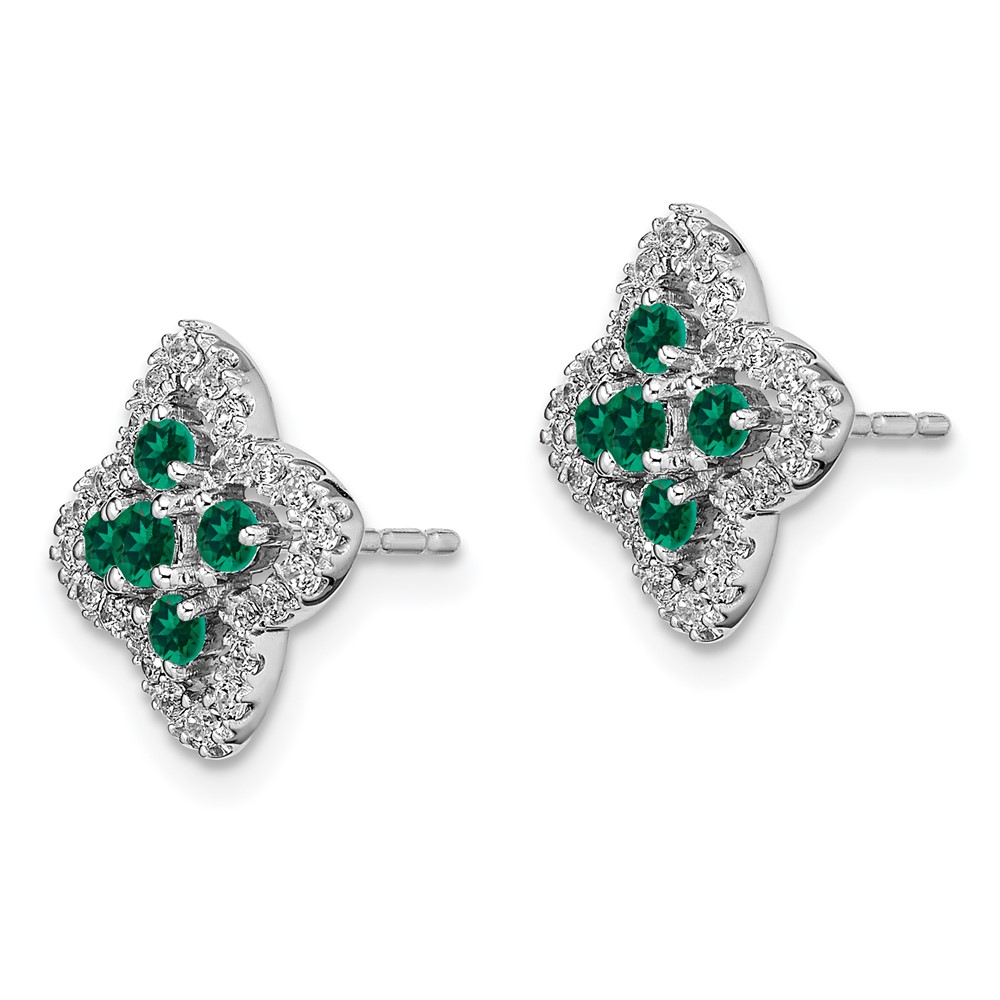 14k White Gold 1/3 carat Lab Grown Diamond VS/SI+ G+ and Created Emerald Complete Fashion Post Earrings (EM7511-CEM-035-WLG)