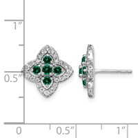 14K White Gold 0.33 Carat Lab Grown Diamond VS SI+ G+ and Created Emerald Complete Fashion Post Earrings view 4
