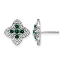 14K White Gold 0.33 Carat Lab Grown Diamond VS SI+ G+ and Created Emerald Complete Fashion Post Earrings view 1