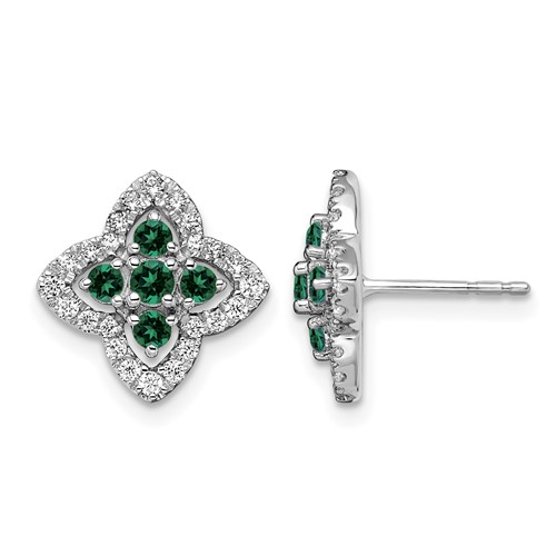 14K White Gold 0.33 Carat Lab Grown Diamond VS SI+ G+ and Created Emerald Complete Fashion Post Earrings