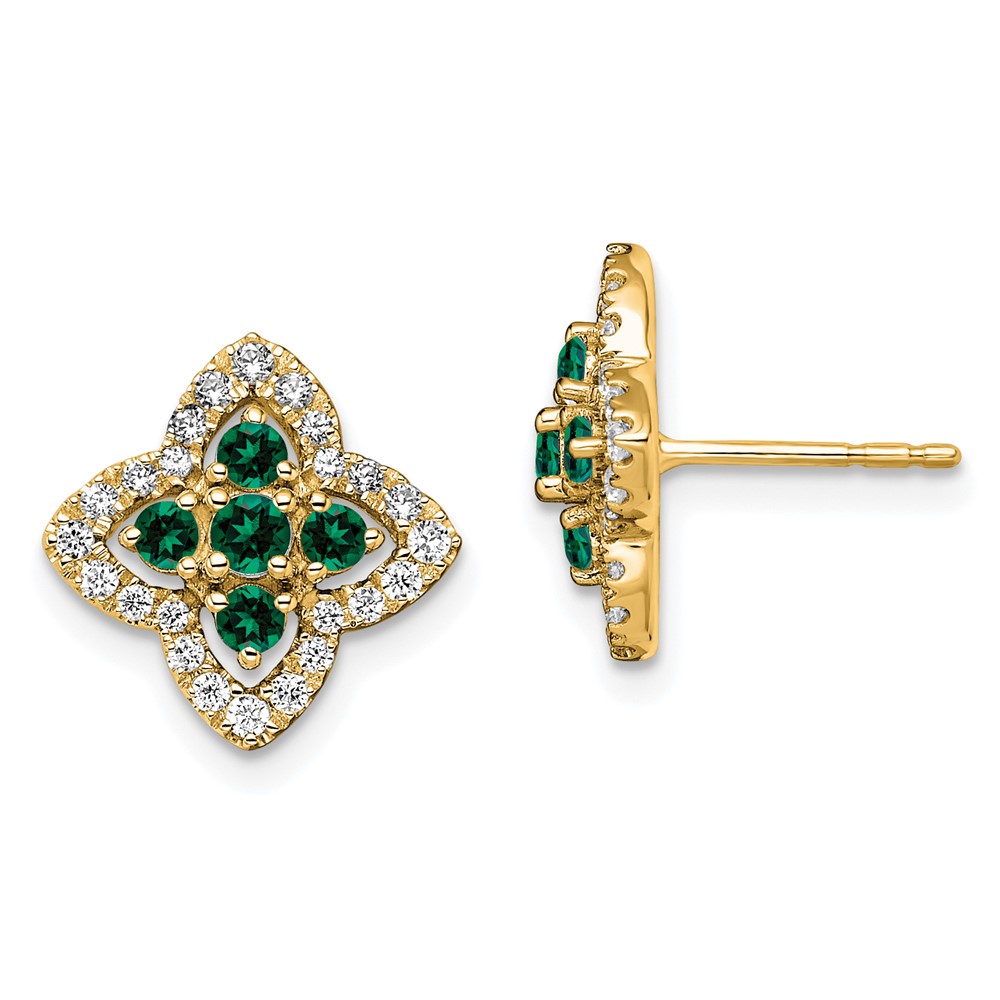 14k Lab Grown Diamond & Created Emerald Earrings