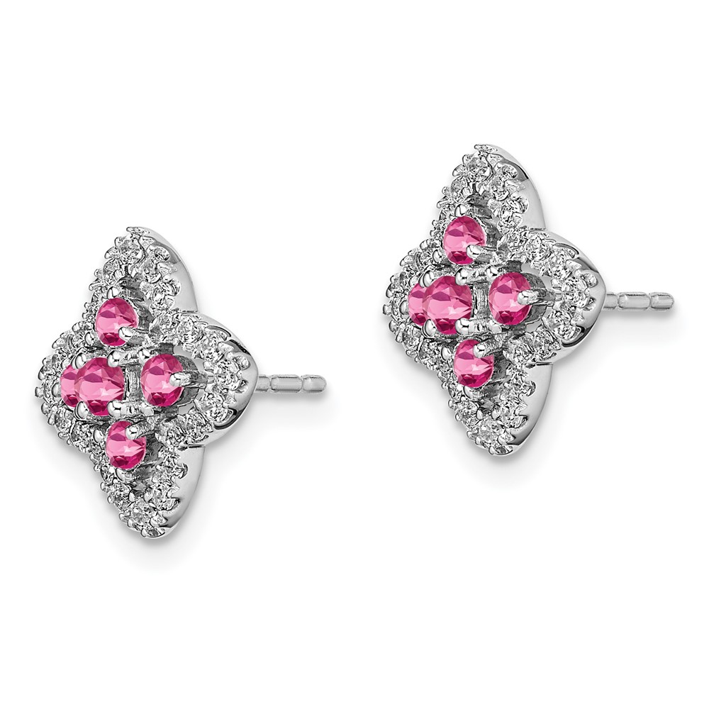 14k White Gold 1/3 carat Lab Grown Diamond VS/SI+ G+ and Lab Created Pink Sapphire Fancy Post Earrings (EM7511-CPS-035-WLG)